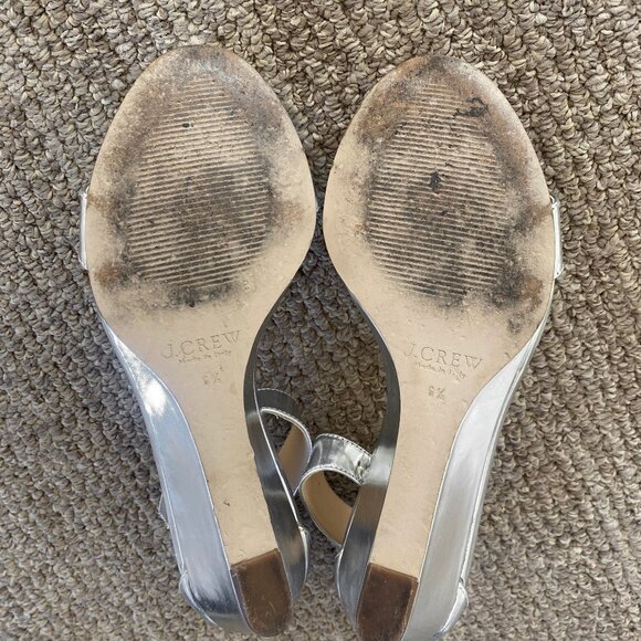 J. Crew Mirror Lillian Silver Metallic Wedge Sandals 6.5M - Picture 8 of 12